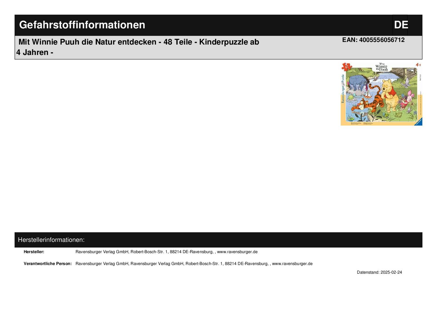 Mit Winnie Puuh die Natur entdecken - 48 Teile - Kinderpuzzle ab 4 Jahren -