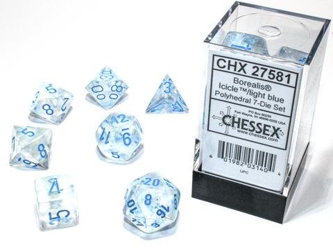 Chessex Borealis Polyhedral Icicle/light blue Luminary 7-Die Set Chessex Borealis Polyhedral Icicle/light blue Luminary 7-Die Set