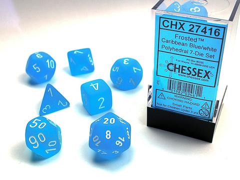 Chessex 7-er Mix Frosted: carribean blue / white