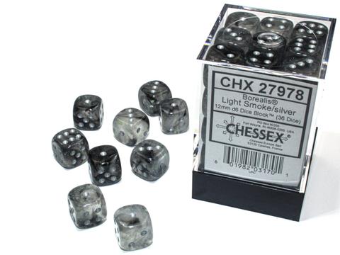 Chessex Borealis 12mm d6 Light Smoke/silver Luminary Dice Block (36 dice) Chessex Borealis 12mm d6 Light Smoke/silver Luminary Dice Block (36 dice)