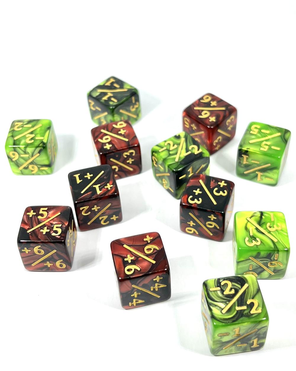 Würfelset 2-Toned D6: Counter Dice +/-, 6 Red + 6 Green (12) Würfelset 2-Toned D6: Counter Dice +/-, 6 Red + 6 Green (12)