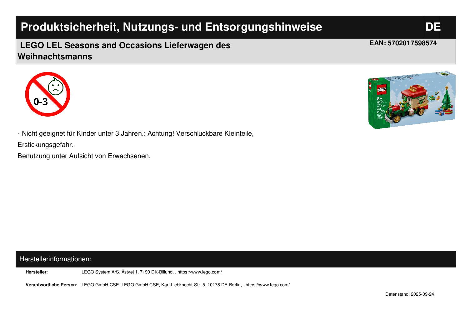 LEGO LEL Seasons and Occasions Lieferwagen des Weihnachtsmanns LEGO LEL Seasons and Occasions Lieferwagen des Weihnachtsmanns