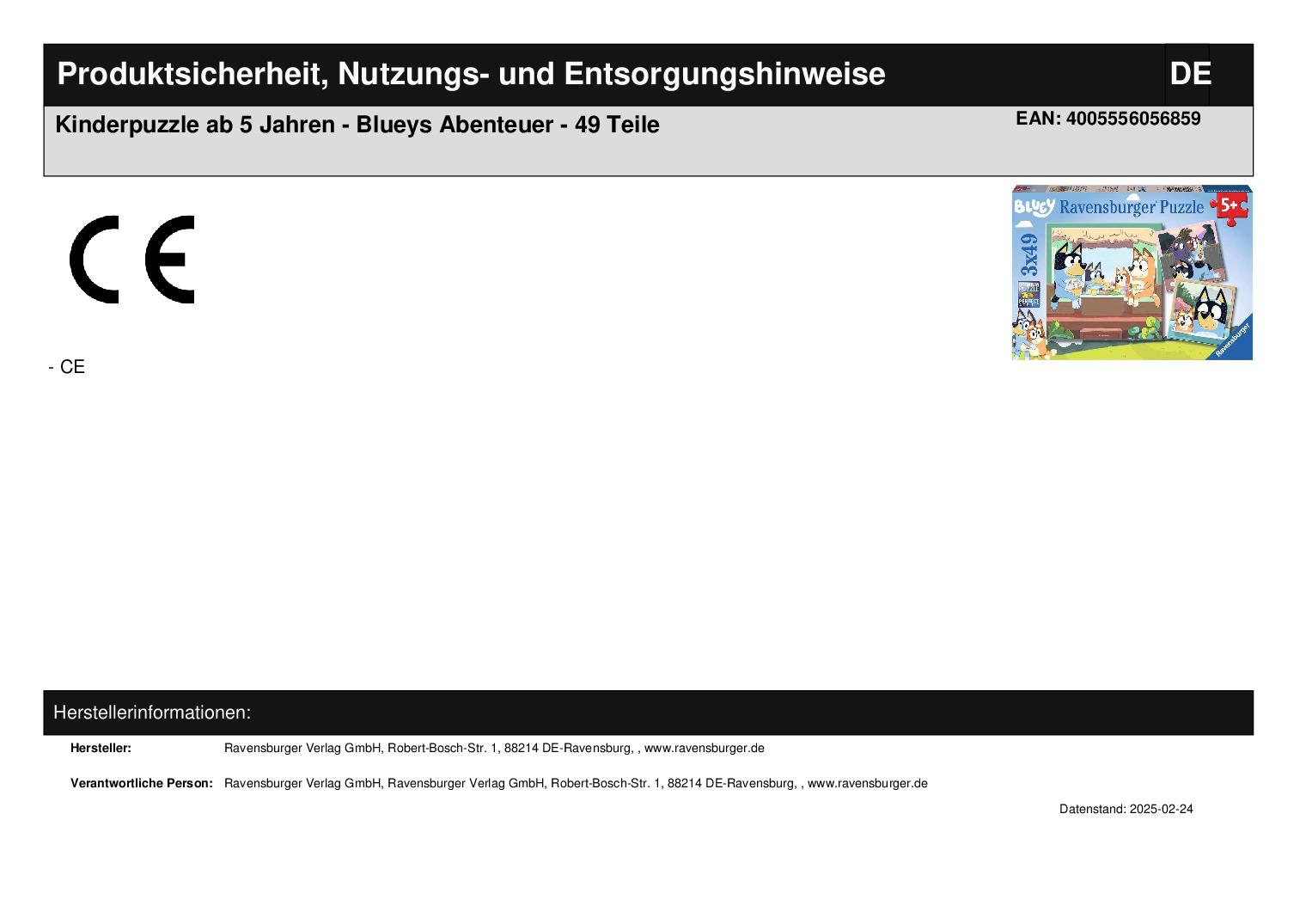 Kinderpuzzle ab 5 Jahren - Blueys Abenteuer - 49 Teile *B-Ware*