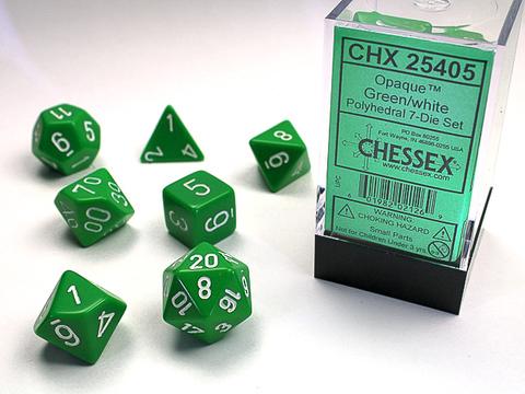 Chessex Würfel 7-er Mix Opaque: green / white