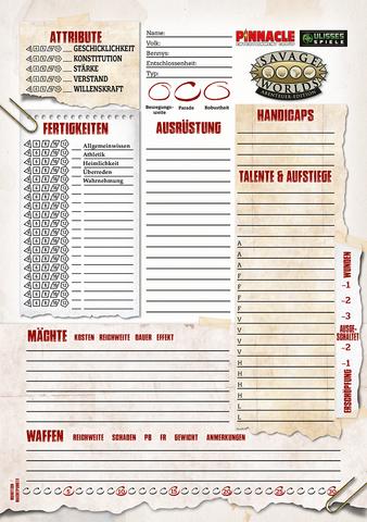 Savage Worlds Charakterbögen-Set Savage Worlds Charakterbögen-Set