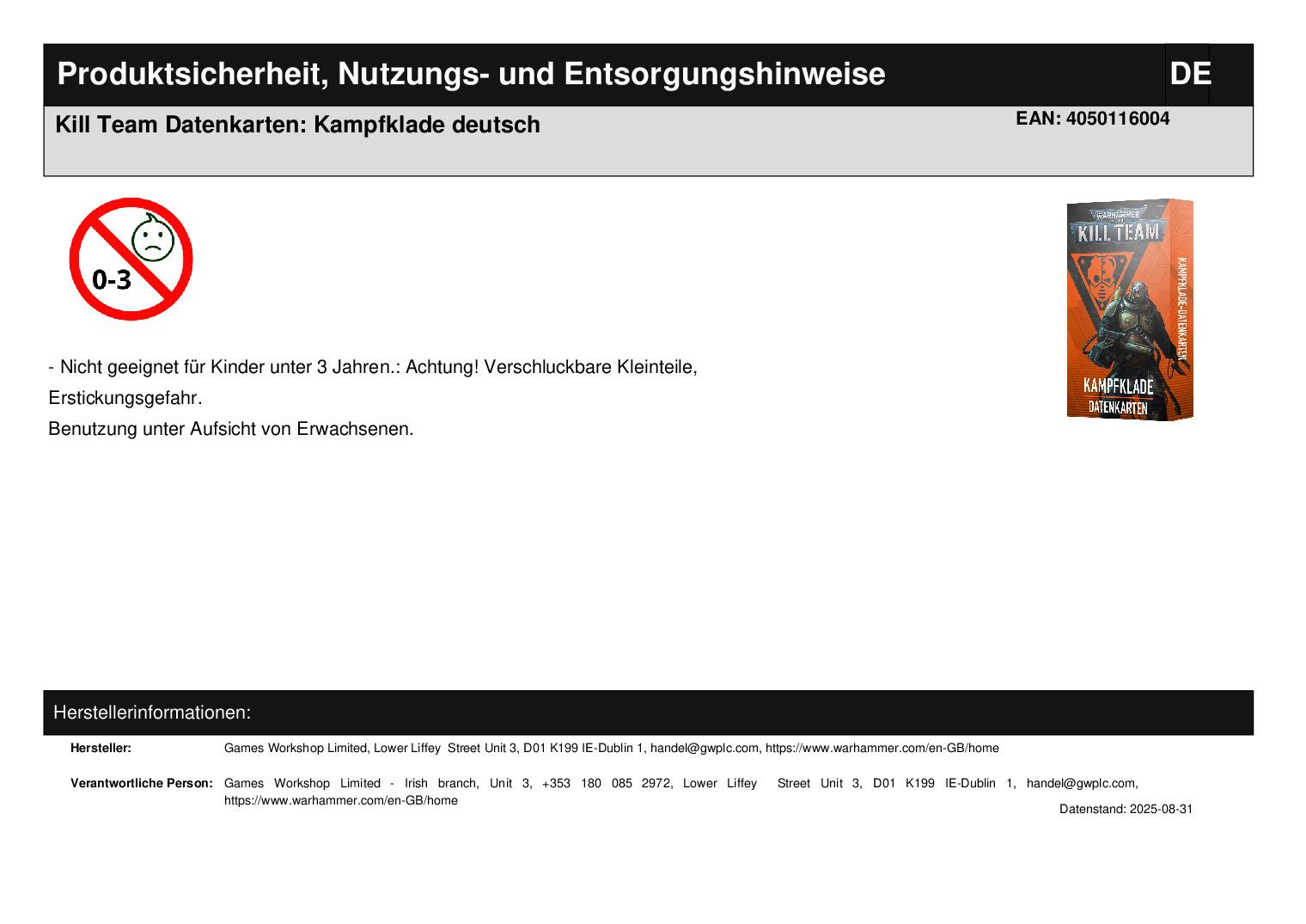 Kill Team Datenkarten: Kampfklade deutsch Kill Team Datenkarten: Kampfklade deutsch