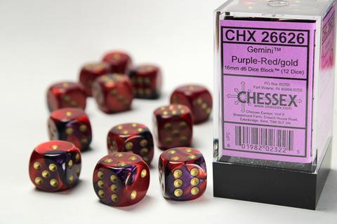 Chessex Würfel W6x12 Gemini: purple-red / gold