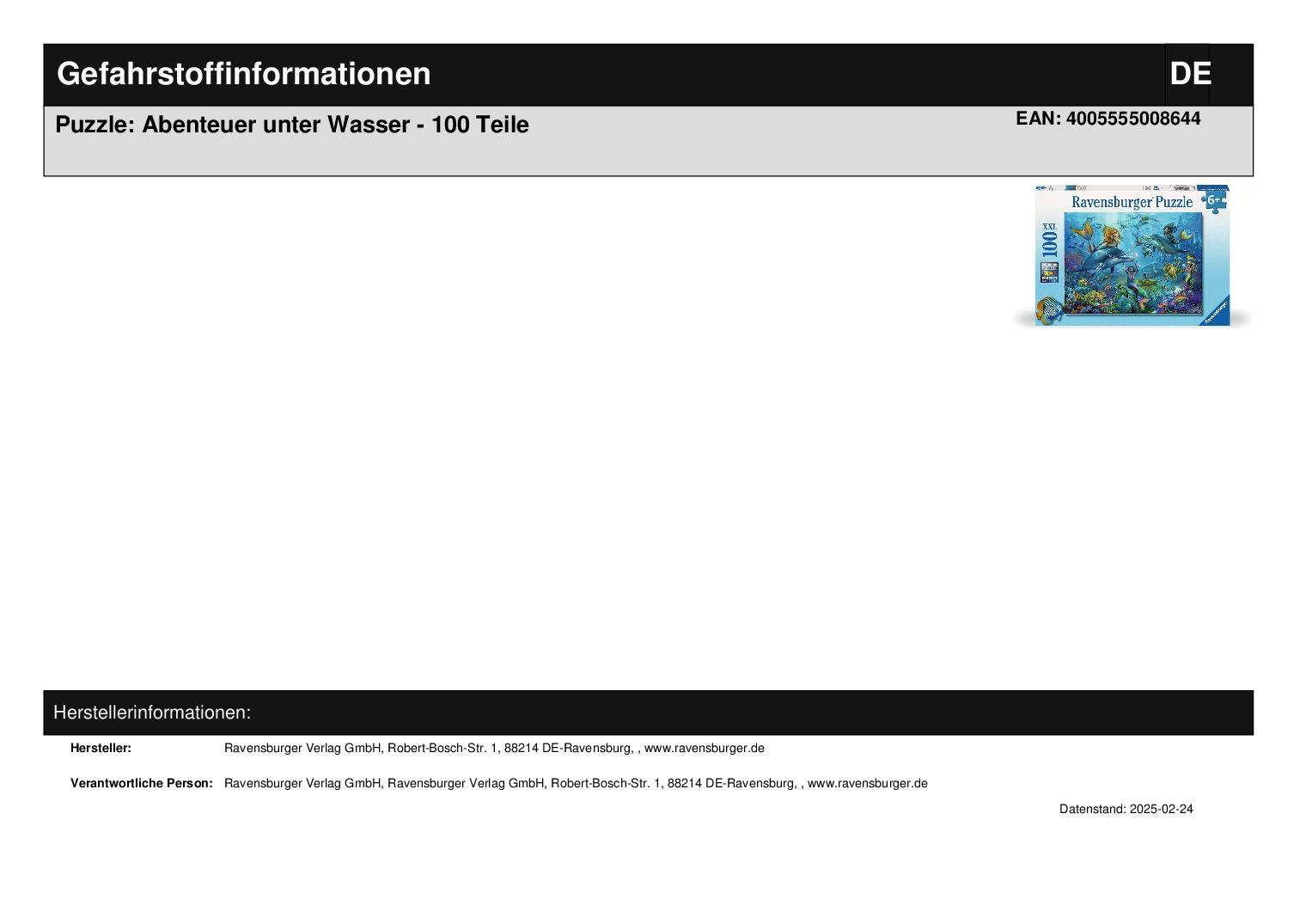 Puzzle: Abenteuer unter Wasser - 100 Teile *B-Ware*