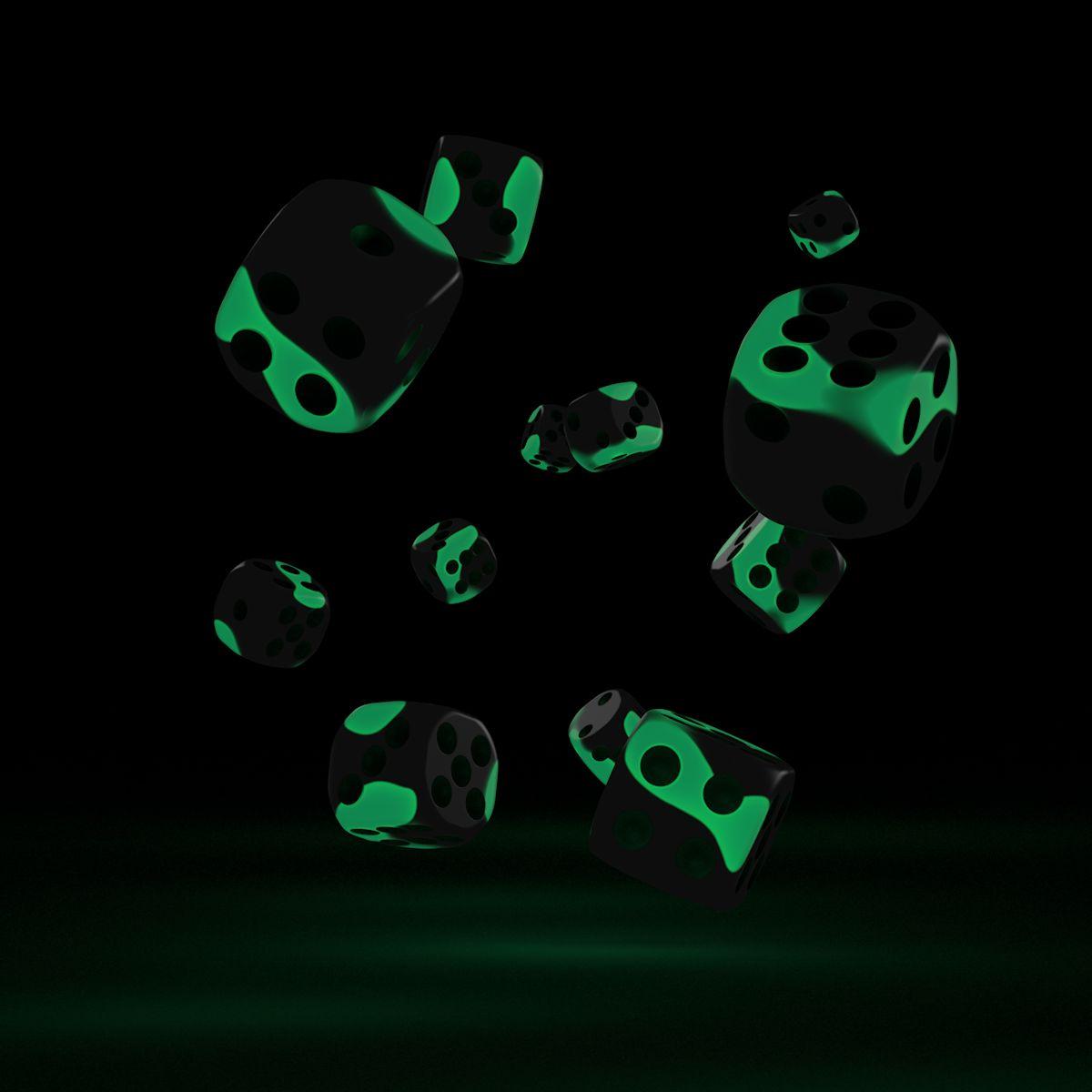 Oakie Doakie Dice D6 Dice 12 mm Glow in the Dark - Biohazard (36)