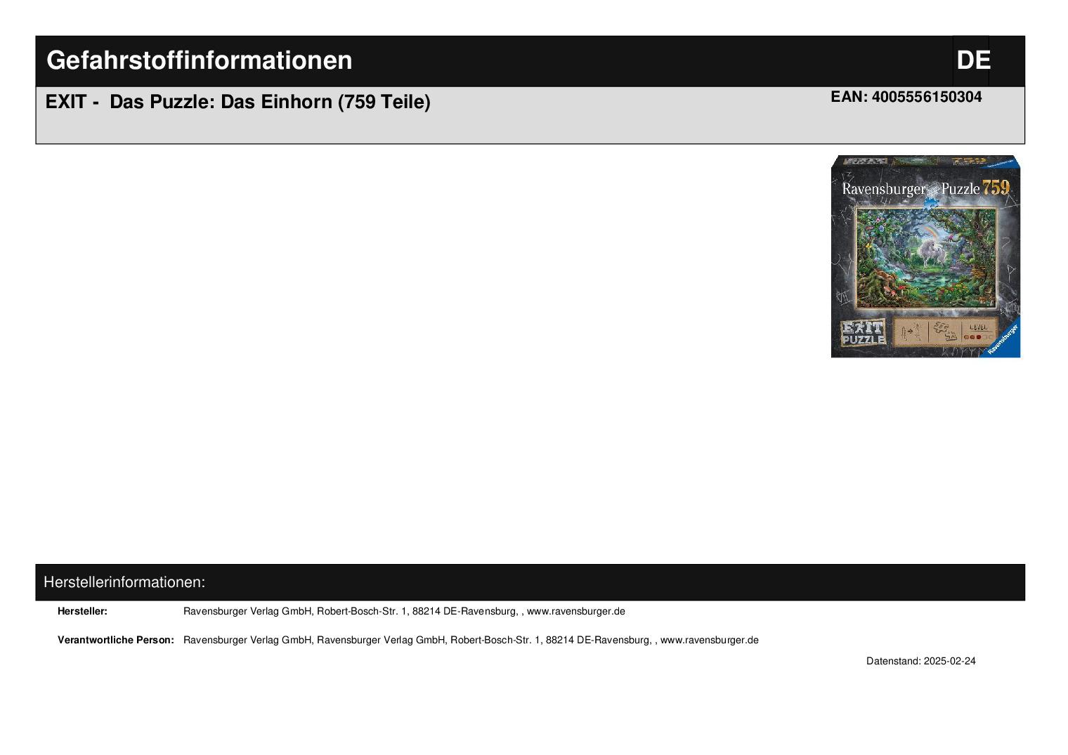 EXIT -  Das Puzzle: Das Einhorn (759 Teile) EXIT -  Das Puzzle: Das Einhorn (759 Teile)