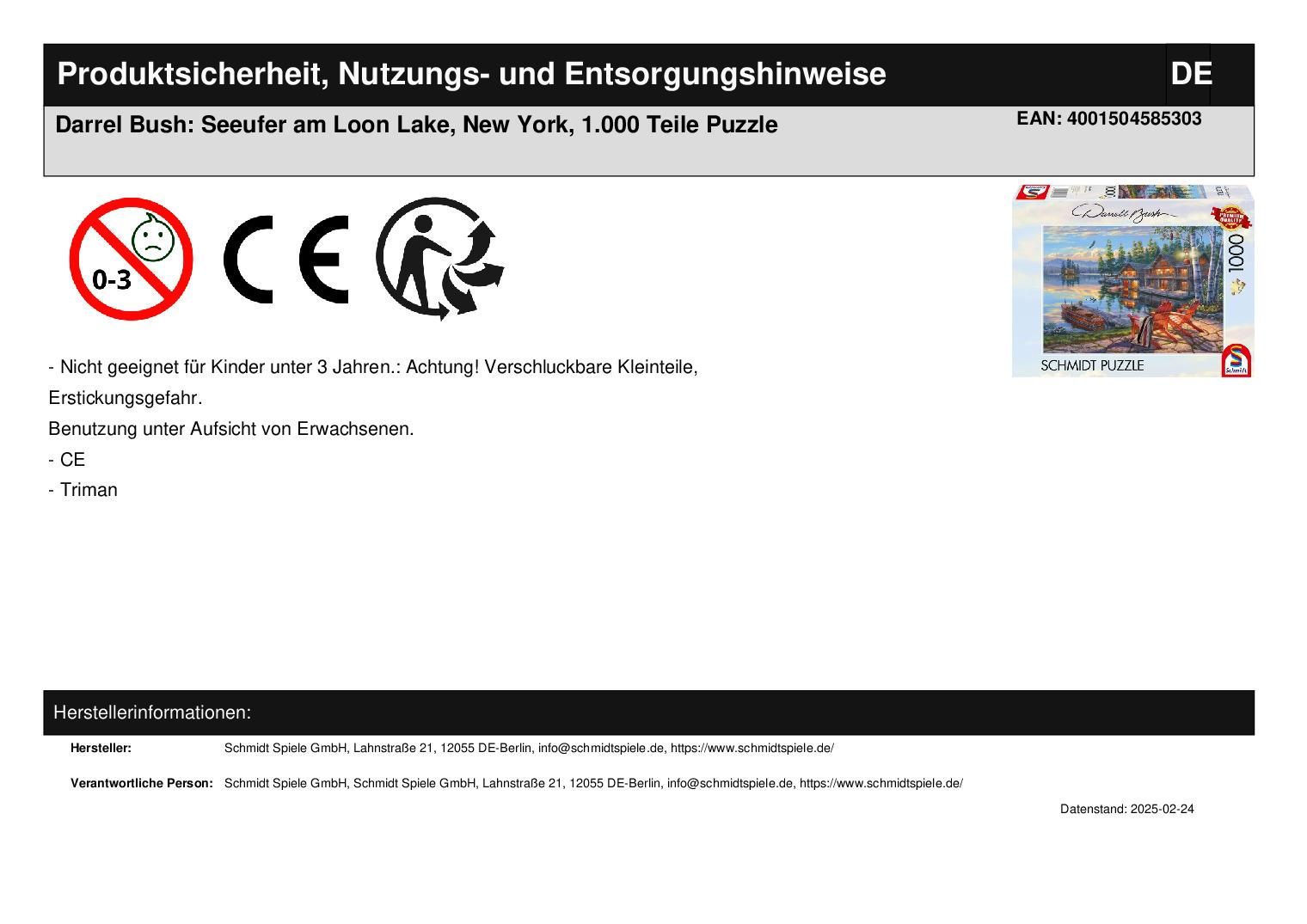 Darrel Bush: Seeufer am Loon Lake, New York, 1.000 Teile Puzzle Darrel Bush: Seeufer am Loon Lake, New York, 1.000 Teile Puzzle