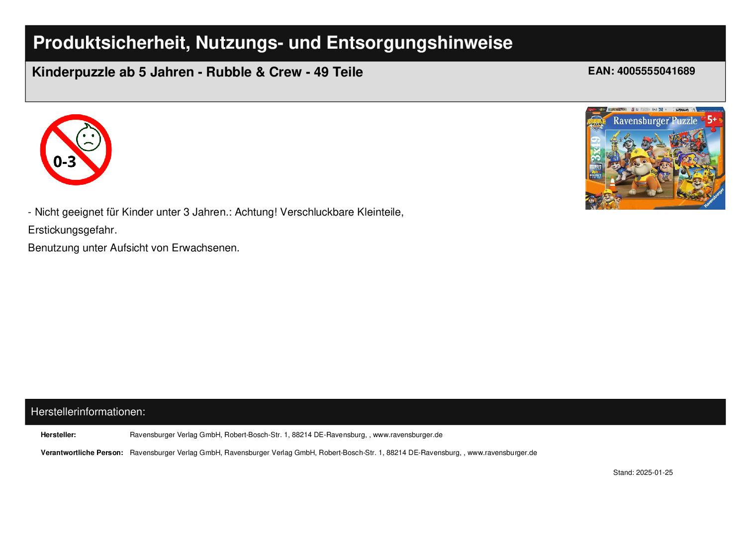 Kinderpuzzle ab 5 Jahren - Rubble & Crew - 49 Teile *B-Ware*