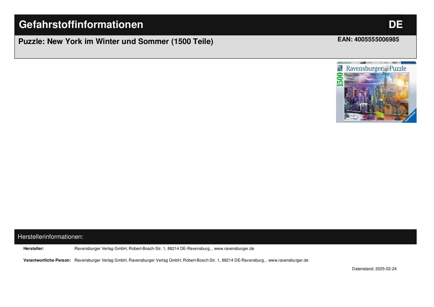 Puzzle: New York im Winter und Sommer (1500 Teile)