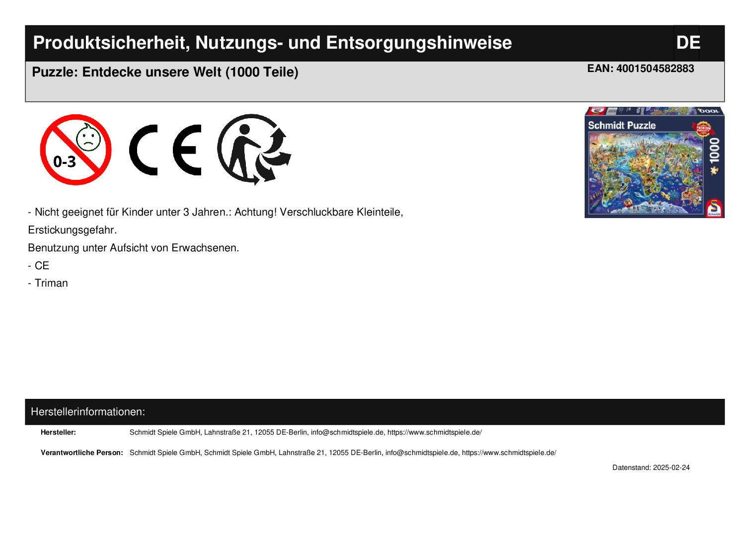 Puzzle: Entdecke unsere Welt (1000 Teile) *B-Ware*