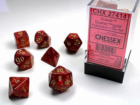Chessex 7-er Mix Scarab: scarlet / gold