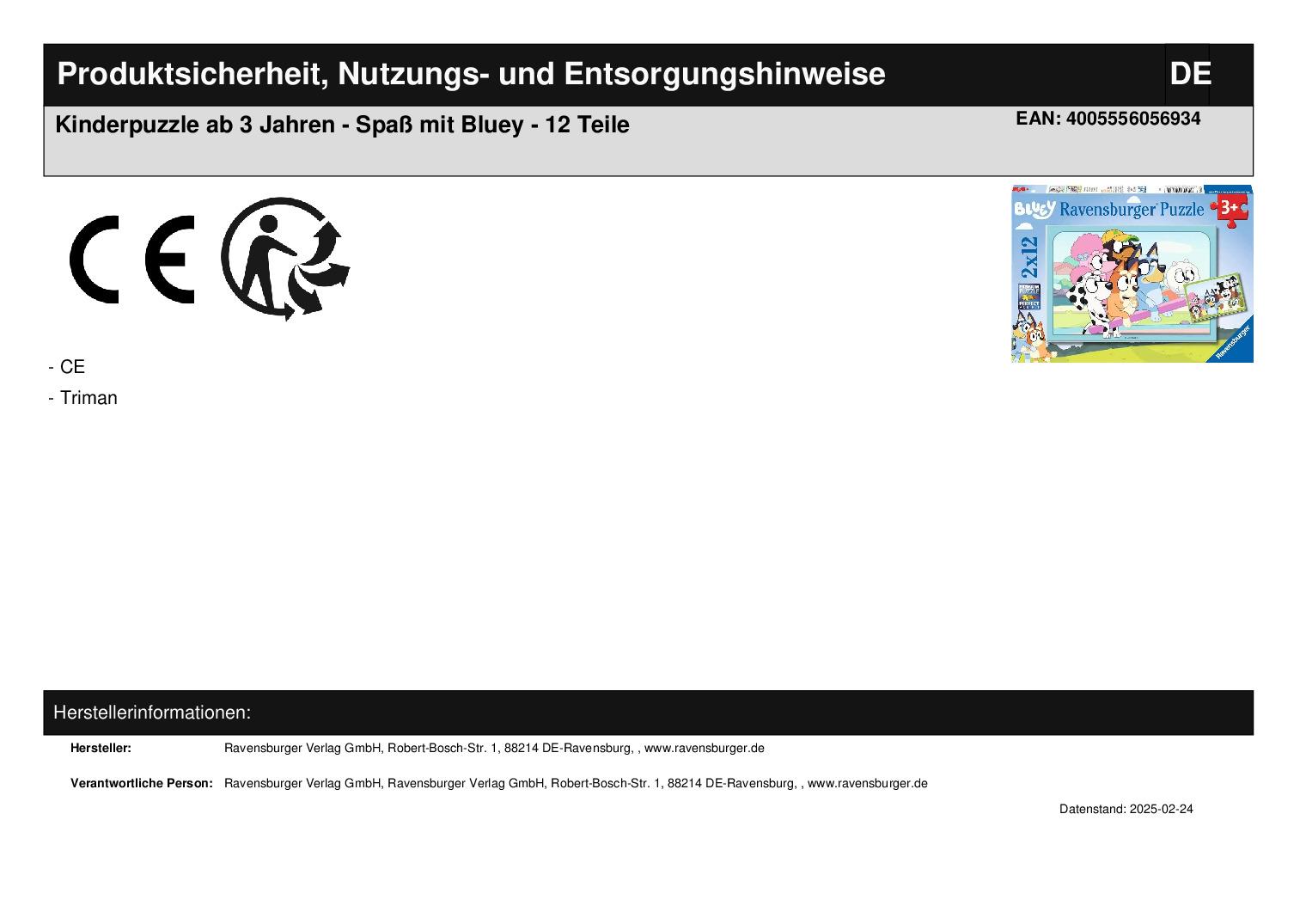 Kinderpuzzle ab 3 Jahren - Spaß mit Bluey - 12 Teile Kinderpuzzle ab 3 Jahren - Spaß mit Bluey - 12 Teile