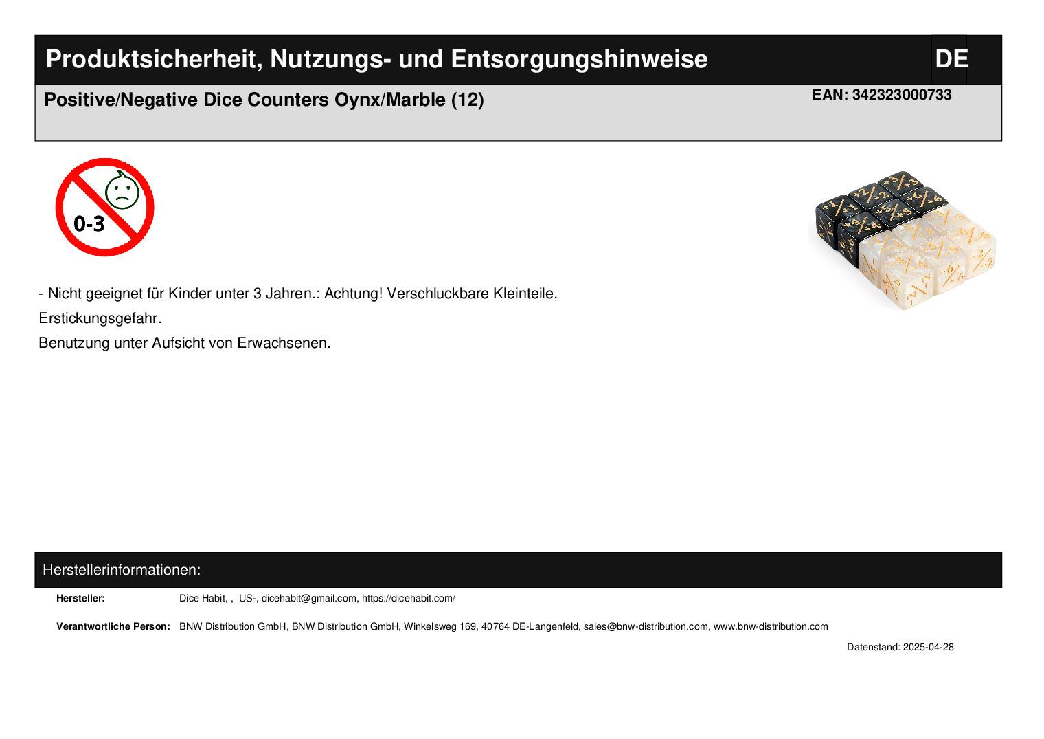Positive/Negative Dice Counters Oynx/Marble (12) Positive/Negative Dice Counters Oynx/Marble (12)