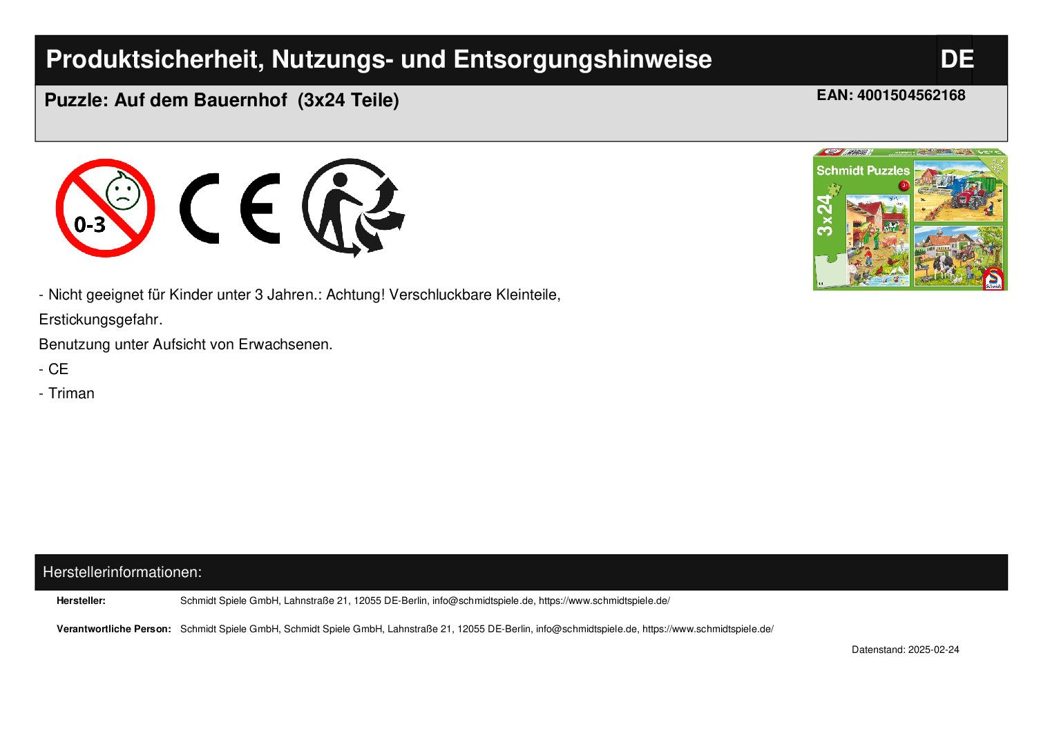 Puzzle: Auf dem Bauernhof  (3x24 Teile)