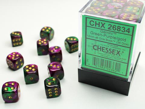 Chessex Würfel W6x36 Gemini: green-purple / gold