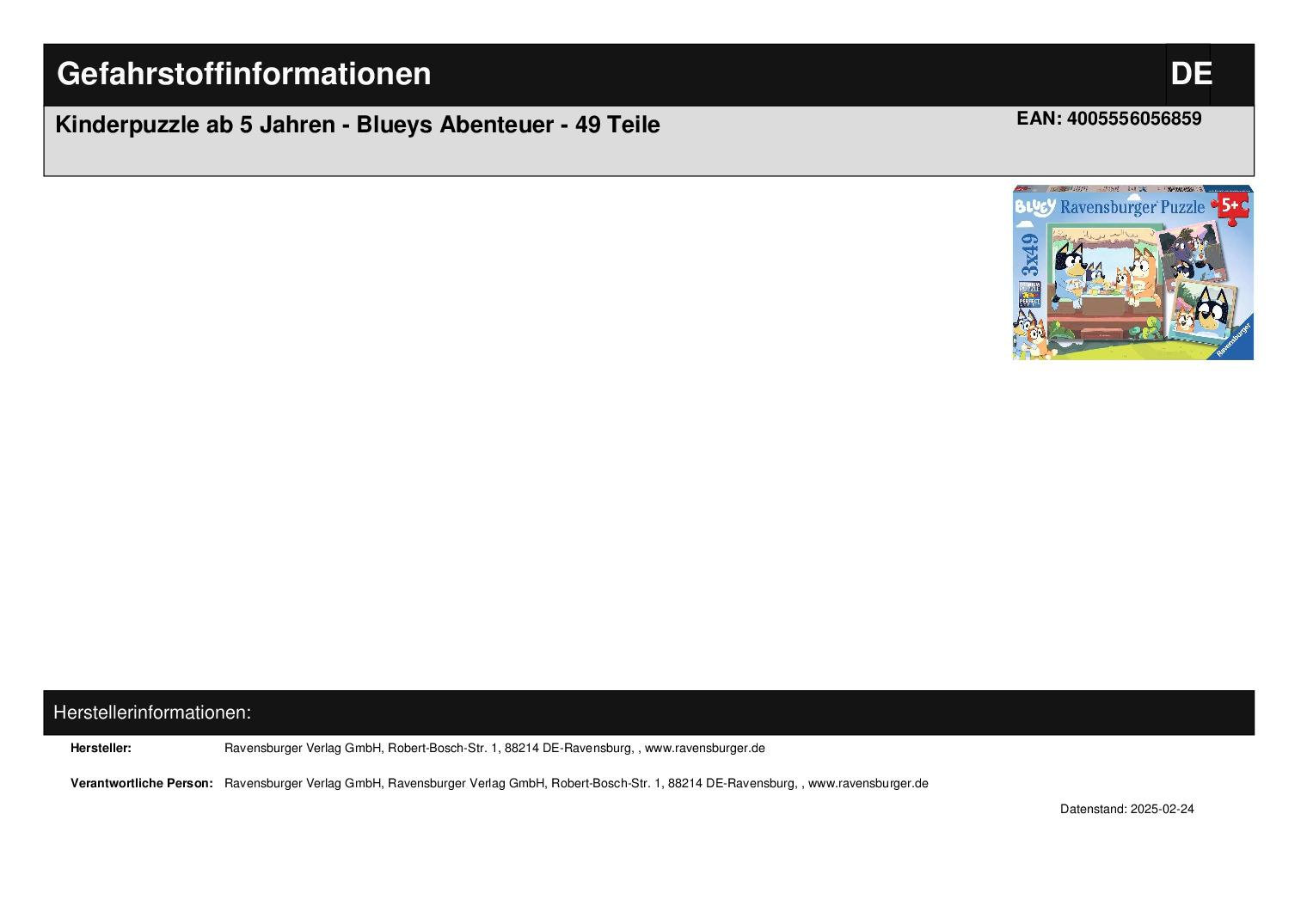 Kinderpuzzle ab 5 Jahren - Blueys Abenteuer - 49 Teile *B-Ware*