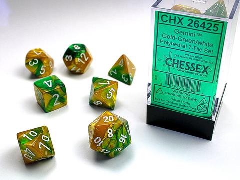 Chessex Würfel 7-er Mix Gemini: gold-green / white Chessex Würfel 7-er Mix Gemini: gold-green / white
