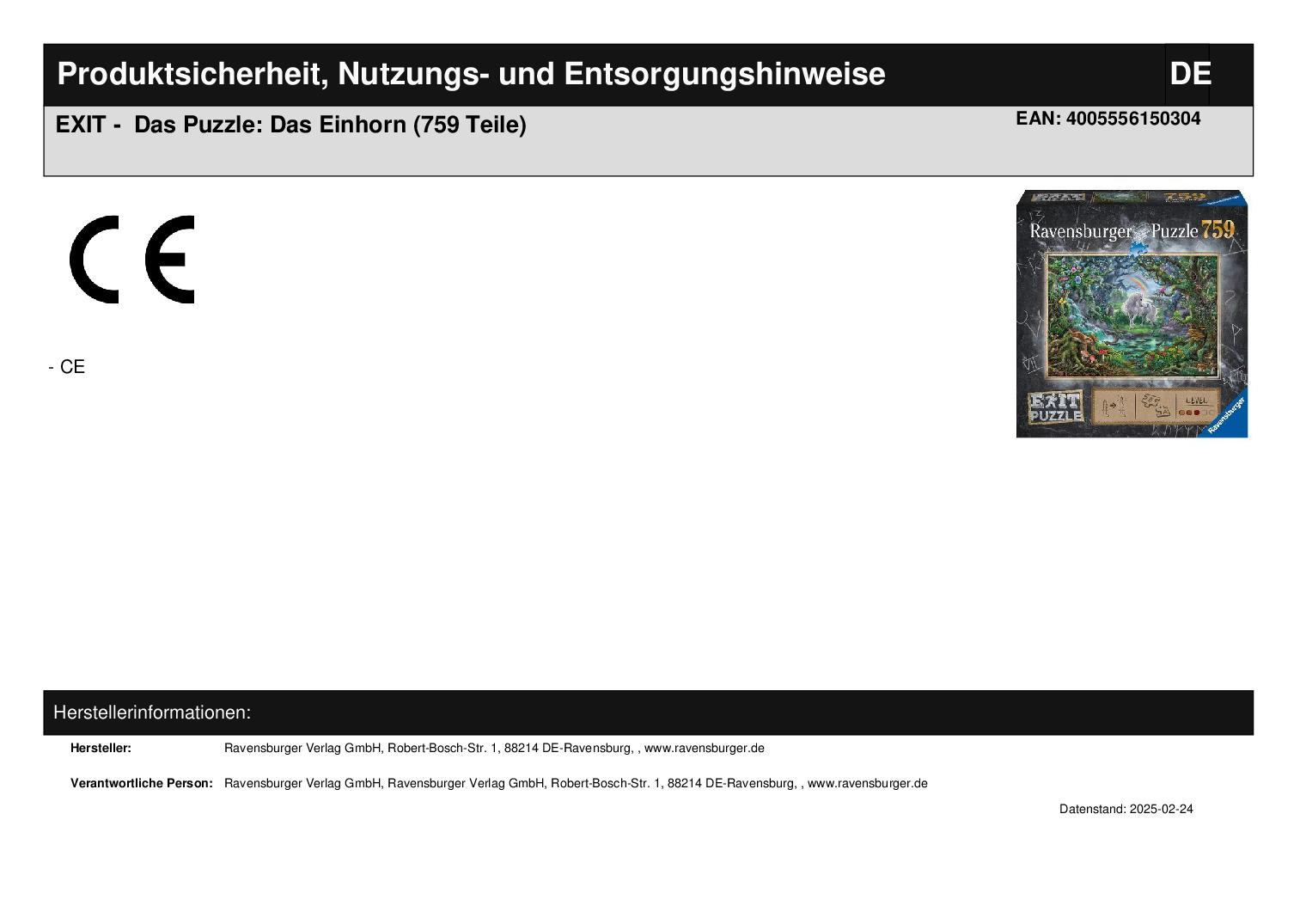 EXIT -  Das Puzzle: Das Einhorn (759 Teile) EXIT -  Das Puzzle: Das Einhorn (759 Teile)