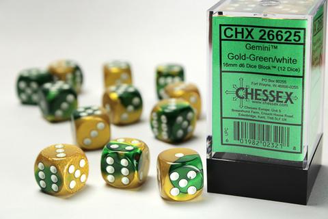 Chessex Würfel W6x12 Gemini: gold-green / white