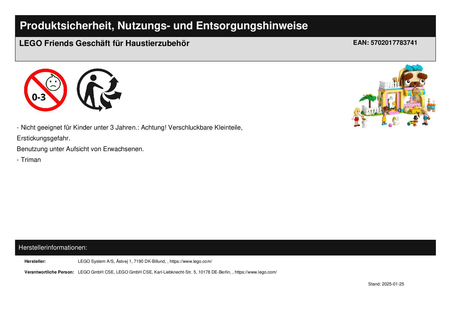 LEGO Friends Geschäft für Haustierzubehör