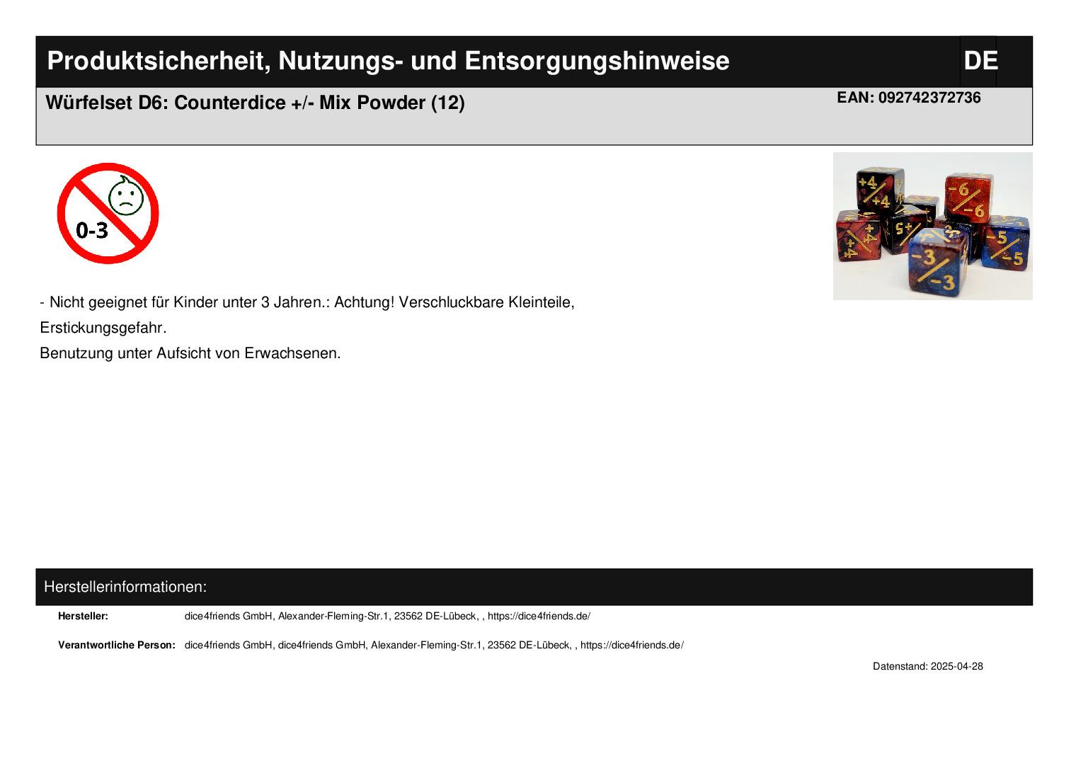 Würfelset D6: Counterdice +/- Mix Powder (12) Würfelset D6: Counterdice +/- Mix Powder (12)
