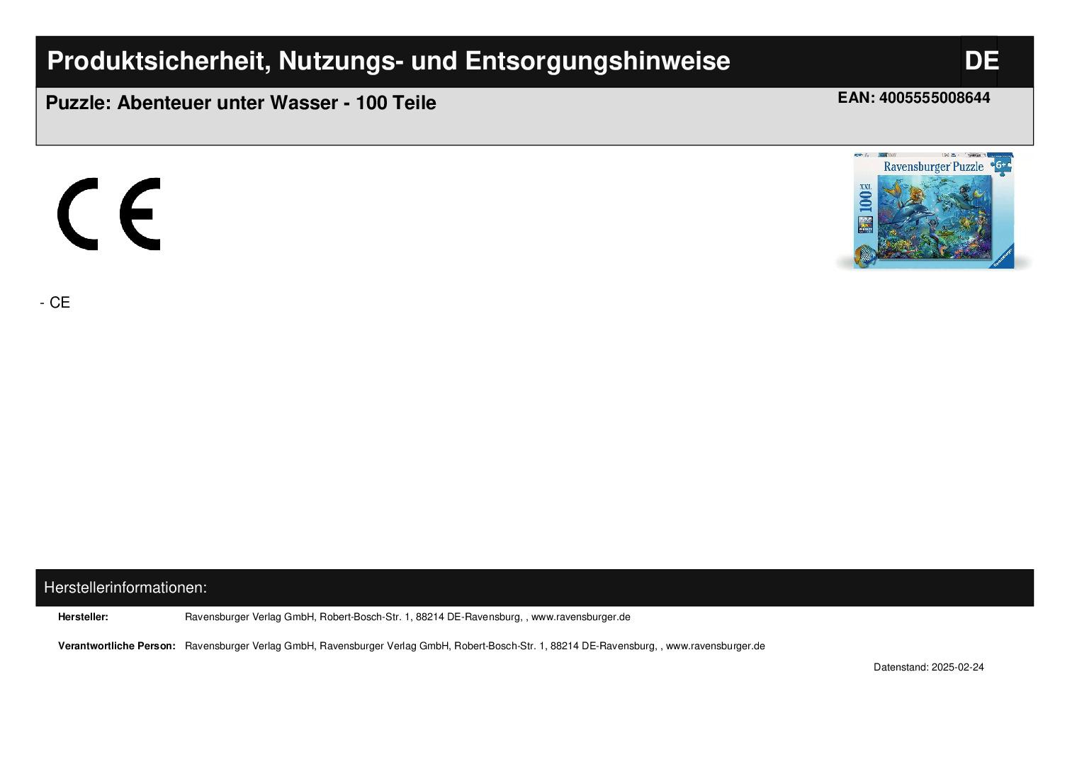 Puzzle: Abenteuer unter Wasser - 100 Teile *B-Ware*