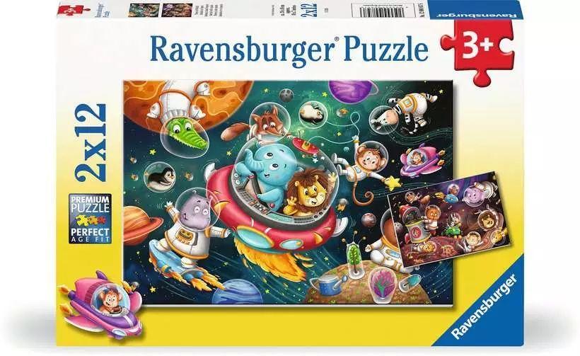 Kinderpuzzle 2x12 Teile - Tiere im Weltall
