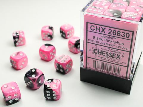 Chessex Würfel W6x36 Gemini: black-pink / white Chessex Würfel W6x36 Gemini: black-pink / white