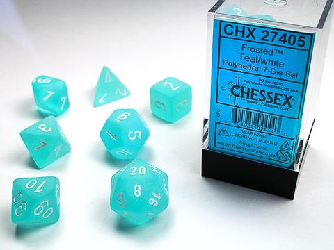 Chessex 7-er Mix Frosted: teal / white