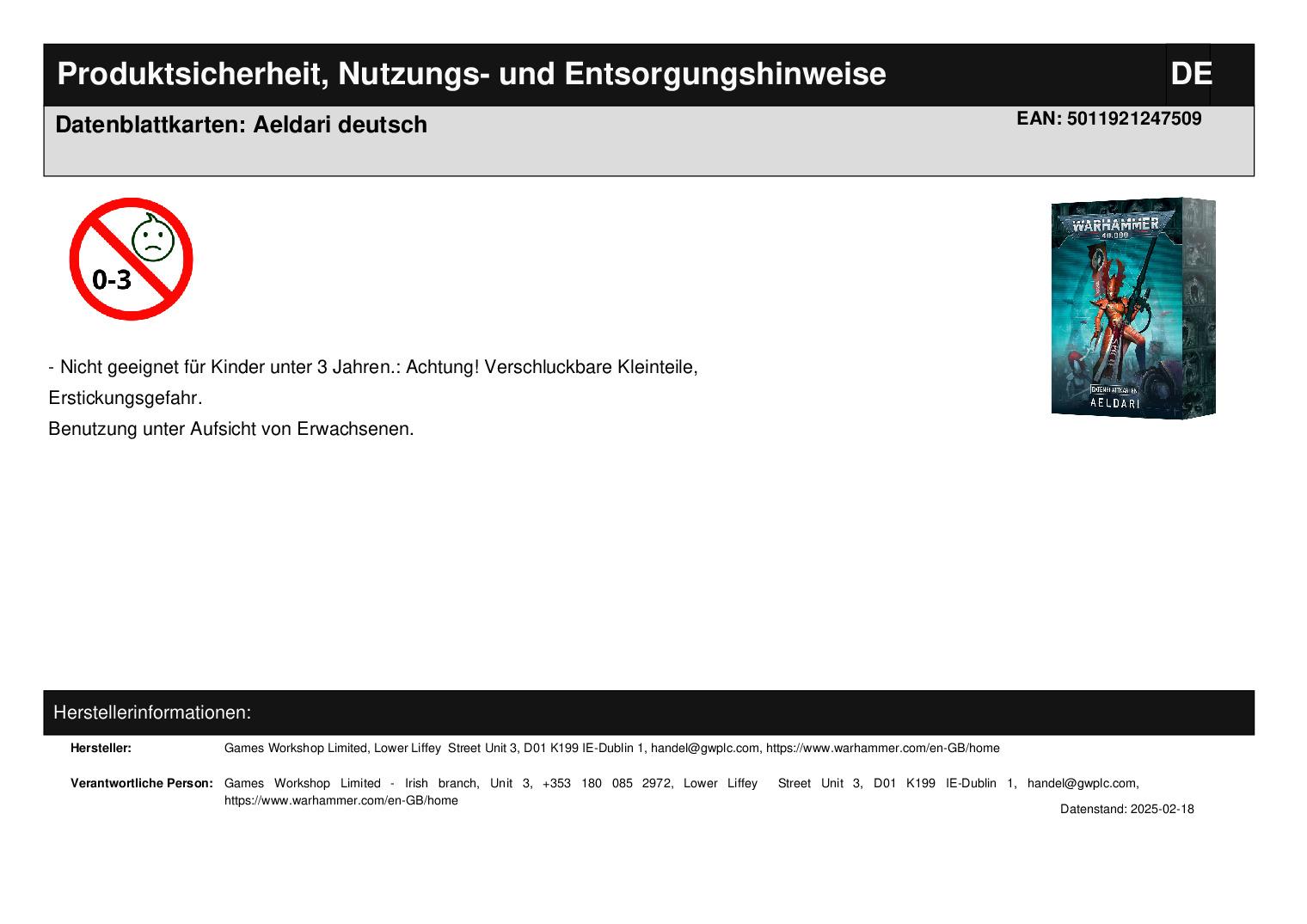 Datenblattkarten: Aeldari deutsch