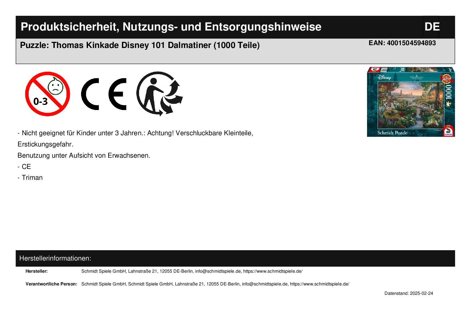 Puzzle: Thomas Kinkade Disney 101 Dalmatiner (1000 Teile)