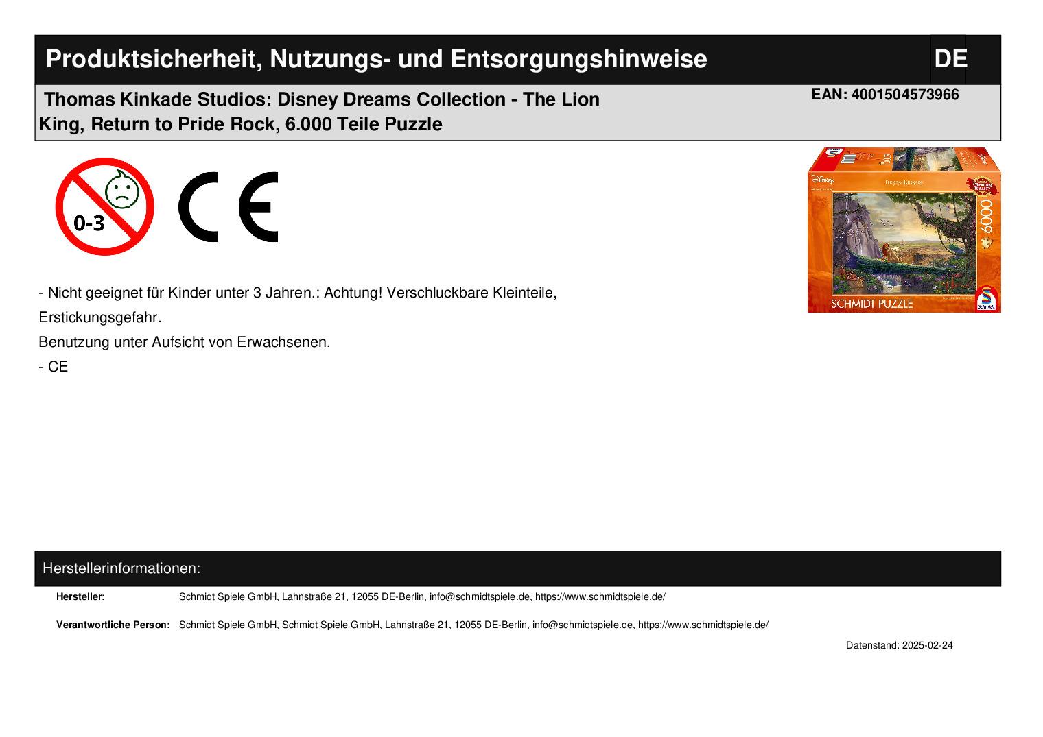 Thomas Kinkade Studios: Disney Dreams Collection - The Lion King, Return to Pride Rock, 6.000 Teile Puzzle