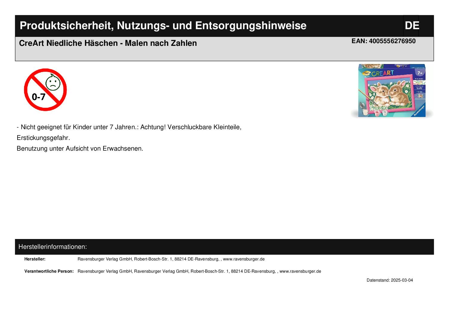 CreArt Niedliche Häschen - Malen nach Zahlen