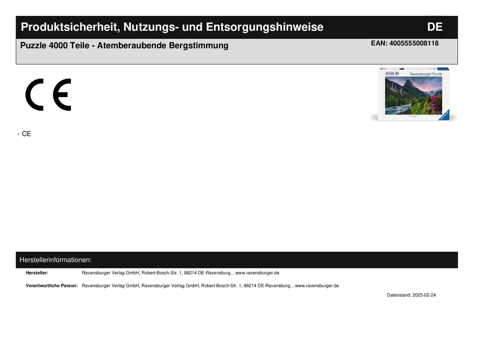 Puzzle 4000 Teile - Atemberaubende Bergstimmung