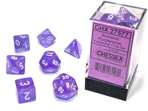 Chessex Borealis Polyhedral Purple/white Luminary 7-Die Set Chessex Borealis Polyhedral Purple/white Luminary 7-Die Set