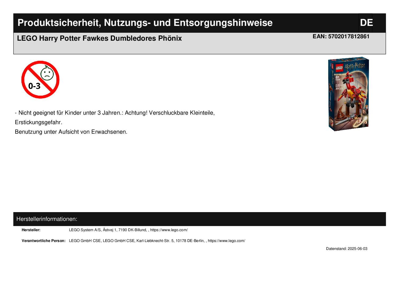 LEGO Harry Potter Fawkes Dumbledores Phönix