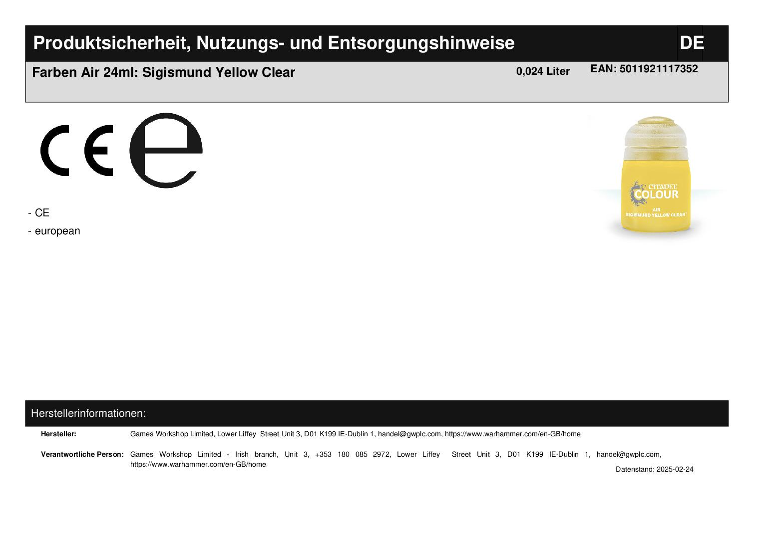 Farben Air 24ml: Sigismund Yellow Clear