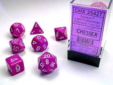 Chessex Würfel 7-er Mix Opaque: light-purple / white Chessex Würfel 7-er Mix Opaque: light-purple / white