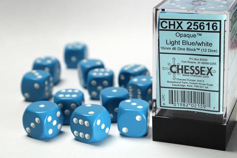 Chessex Würfel W6x12 Opaque: Light Blue / White
