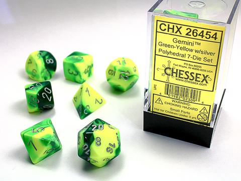 Chessex Würfel 7-er Mix Gemini: green yellow / silver Chessex Würfel 7-er Mix Gemini: green yellow / silver