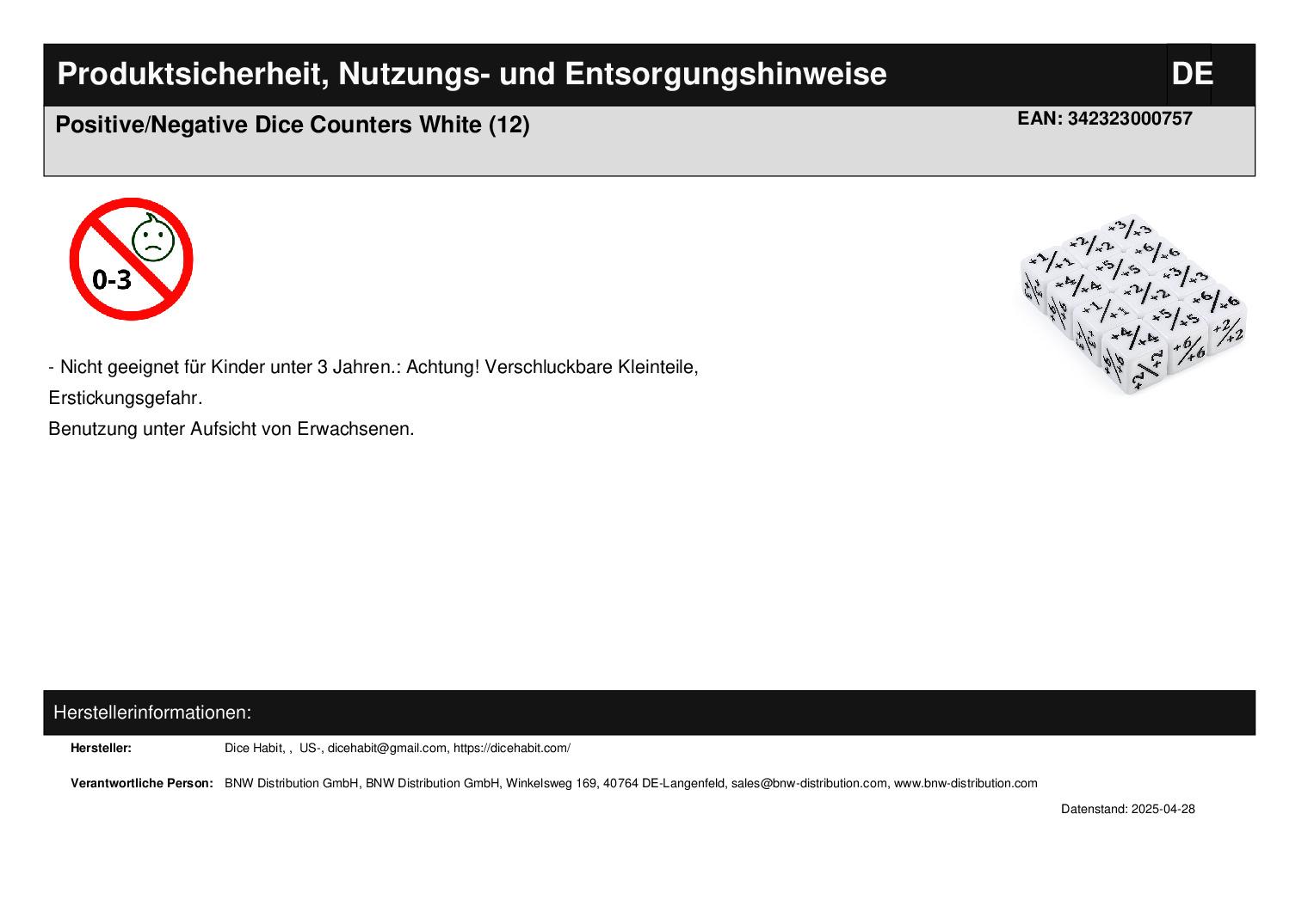 Positive/Negative Dice Counters White (12) Positive/Negative Dice Counters White (12)