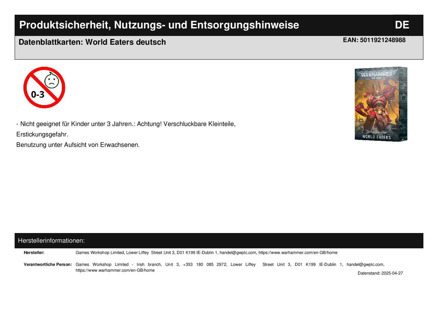 Datenblattkarten: World Eaters deutsch