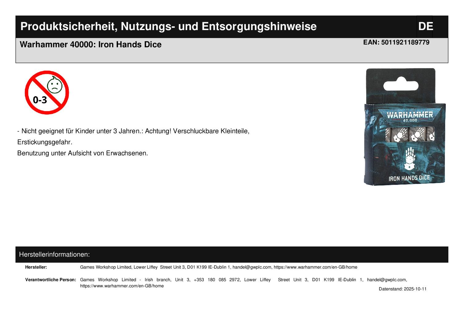 Warhammer 40000: Iron Hands Dice Warhammer 40000: Iron Hands Dice