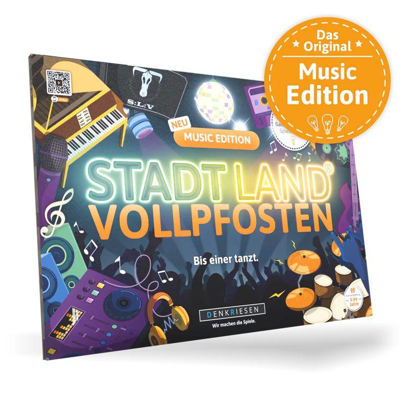 Stadt Land Vollpfosten® Music Edition - "Bis einer tanzt." A4 Spielblock