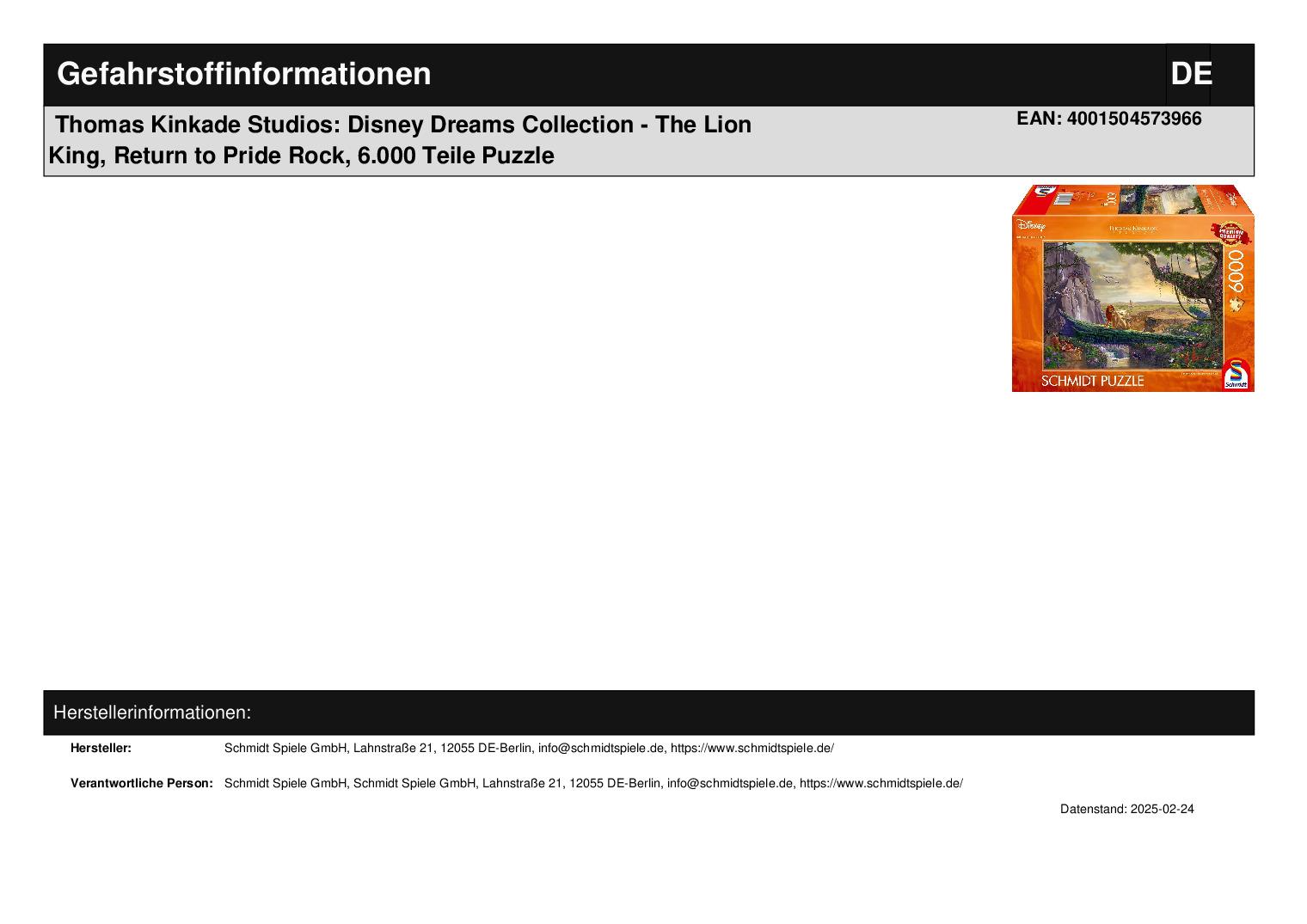 Thomas Kinkade Studios: Disney Dreams Collection - The Lion King, Return to Pride Rock, 6.000 Teile Puzzle