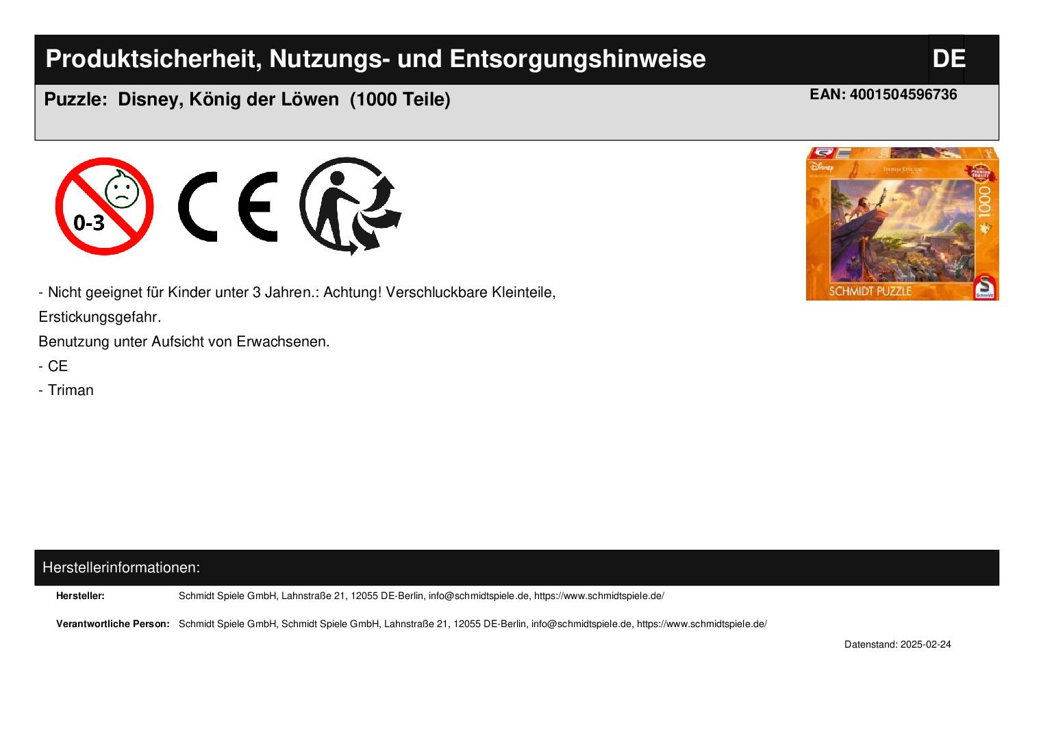 Puzzle:  Disney, König der Löwen  (1000 Teile)